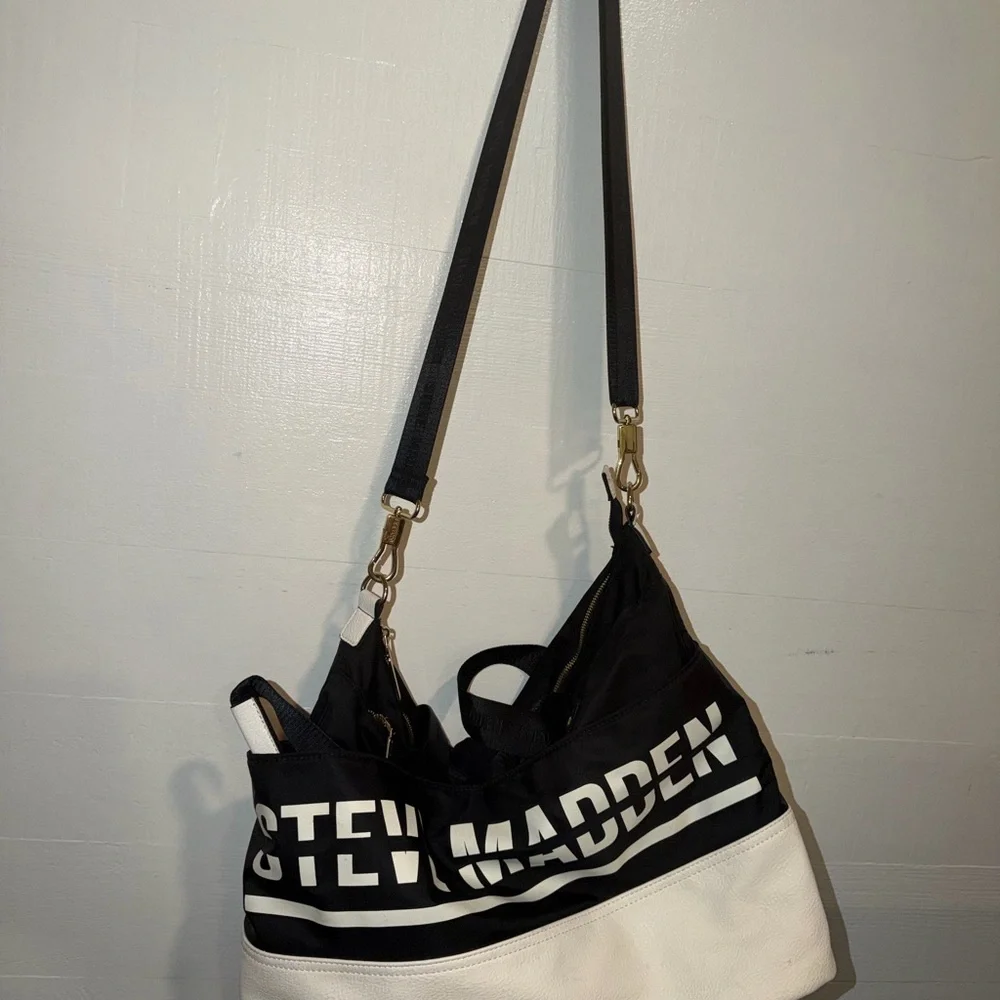 Steve Madden Black and White Canvas Shoulder Bag